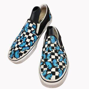 Vans Blue Butterfly Checkered Slip-On Sneakers